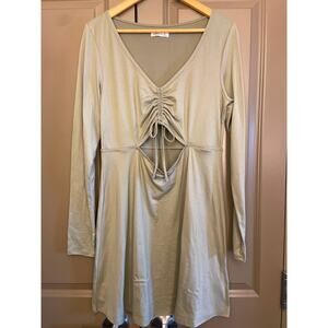 Bodycon Peek a Boo Cut Out Cinched Bust Sage Mini Dress